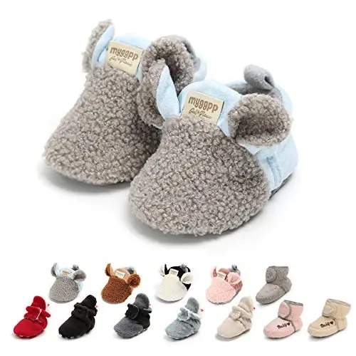 Ohwawadi Infant Baby Boys Girls Slippers Cozy Fleece Booties Soft Bottom Warm Cartoon Socks Newborn Crib Shoes 