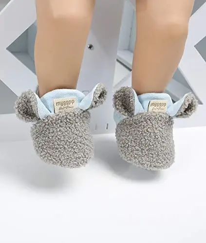 Ohwawadi Infant Baby Boys Girls Slippers Cozy Fleece Booties Soft Bottom Warm Cartoon Socks Newborn Crib Shoes - TUOTING (1)