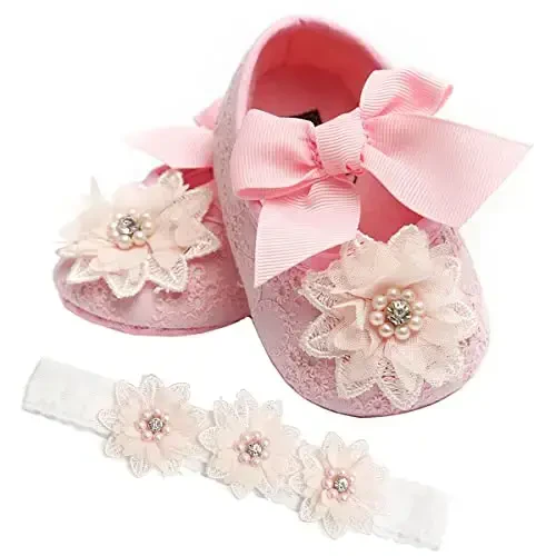 Ohwawadi Infant Baby Girl Shoes Baby Mary Jane Flats Princess Wedding Dress Shoes Crib Shoe for Newborns, Infants, Babies, and Toddlers - 7