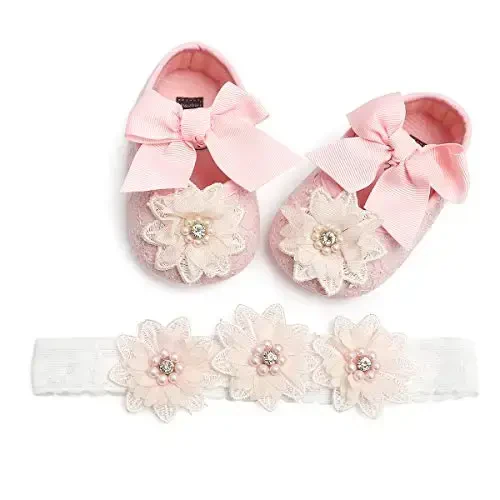 Ohwawadi Infant Baby Girl Shoes Baby Mary Jane Flats Princess Wedding Dress Shoes Crib Shoe for Newborns, Infants, Babies, and Toddlers 