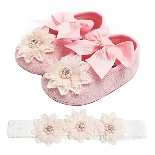 Ohwawadi Infant Baby Girl Shoes Baby Mary Jane Flats Princess Wedding Dress Shoes Crib Shoe for Newborns, Infants, Babies, and Toddlers - 6