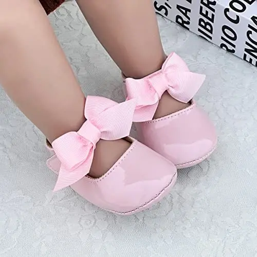 Ohwawadi Infant Baby Girl Shoes Baby Mary Jane Flats Princess Wedding Dress Shoes Crib Shoe for Newborns, Infants, Babies, and Toddlers - 2