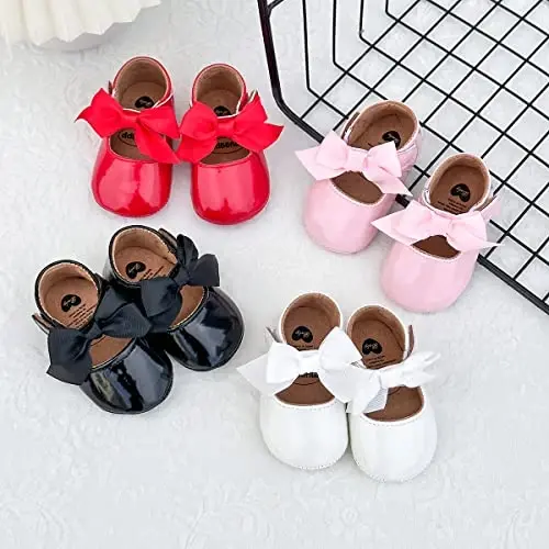 Ohwawadi Infant Baby Girl Shoes Baby Mary Jane Flats Princess Wedding Dress Shoes Crib Shoe for Newborns, Infants, Babies, and Toddlers - 3