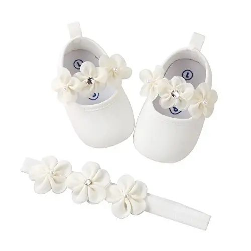 Ohwawadi Infant Baby Girl Shoes Baby Mary Jane Flats Princess Wedding Dress Shoes Crib Shoe for Newborns, Infants, Babies, and Toddlers - OHWAWADI