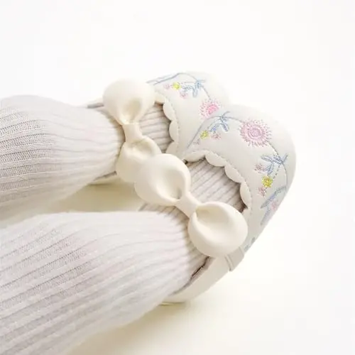 Ohwawadi Infant Baby Girl Shoes Baby Mary Jane Flats Princess Wedding Dress Shoes Crib Shoe for Newborns, Infants, Babies, and Toddlers - 3