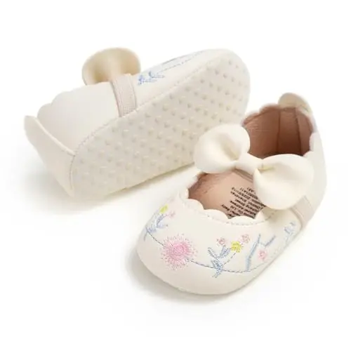 Ohwawadi Infant Baby Girl Shoes Baby Mary Jane Flats Princess Wedding Dress Shoes Crib Shoe for Newborns, Infants, Babies, and Toddlers - 4