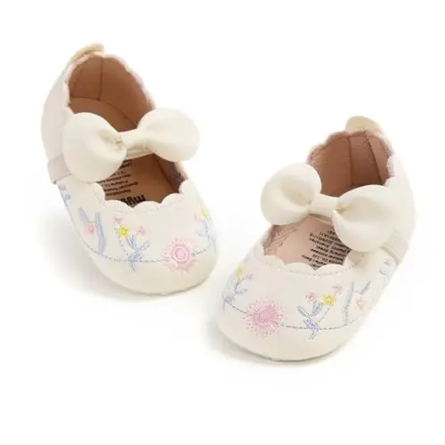 Ohwawadi Infant Baby Girl Shoes Baby Mary Jane Flats Princess Wedding Dress Shoes Crib Shoe for Newborns, Infants, Babies, and Toddlers - 5