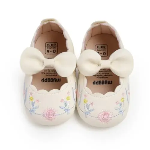 Ohwawadi Infant Baby Girl Shoes Baby Mary Jane Flats Princess Wedding Dress Shoes Crib Shoe for Newborns, Infants, Babies, and Toddlers - 6