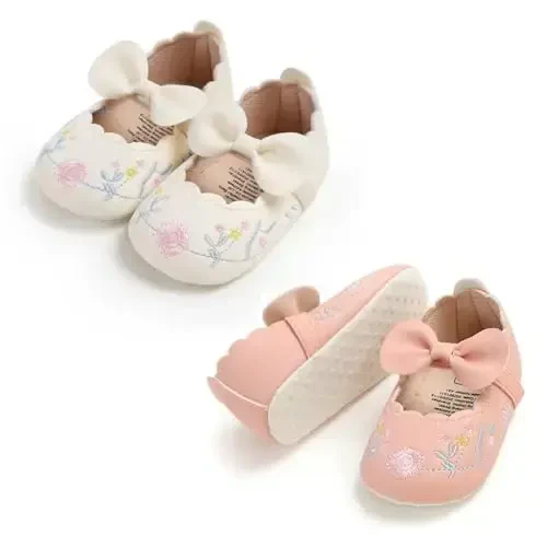 Ohwawadi Infant Baby Girl Shoes Baby Mary Jane Flats Princess Wedding Dress Shoes Crib Shoe for Newborns, Infants, Babies, and Toddlers - 2
