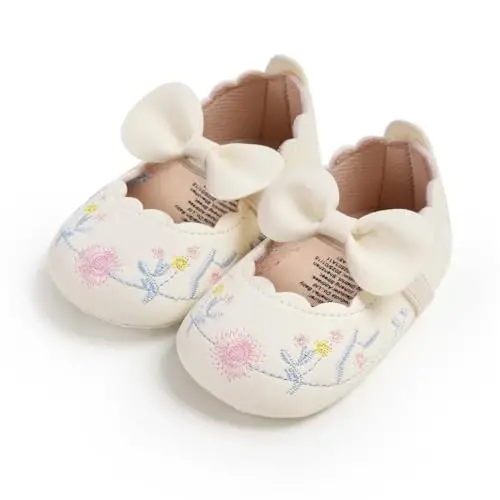 Ohwawadi Infant Baby Girl Shoes Baby Mary Jane Flats Princess Wedding Dress Shoes Crib Shoe for Newborns, Infants, Babies, and Toddlers - 1