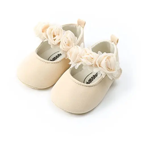 Ohwawadi Infant Baby Girl Shoes Baby Mary Jane Flats Princess Wedding Dress Shoes Crib Shoe for Newborns, Infants, Babies, and Toddlers - 1