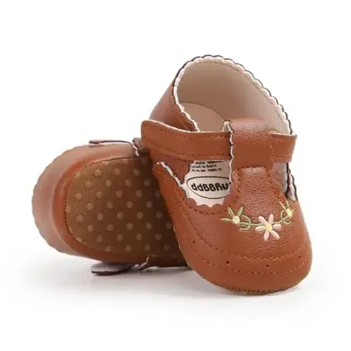 Ohwawadi Infant Baby Girl Shoes Baby Mary Jane Flats Princess Wedding Dress Shoes Crib Shoe for Newborns, Infants, Babies, and Toddlers - 1