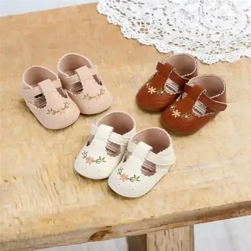 Ohwawadi Infant Baby Girl Shoes Baby Mary Jane Flats Princess Wedding Dress Shoes Crib Shoe for Newborns, Infants, Babies, and Toddlers - 3