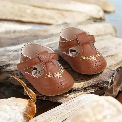 Ohwawadi Infant Baby Girl Shoes Baby Mary Jane Flats Princess Wedding Dress Shoes Crib Shoe for Newborns, Infants, Babies, and Toddlers - 5