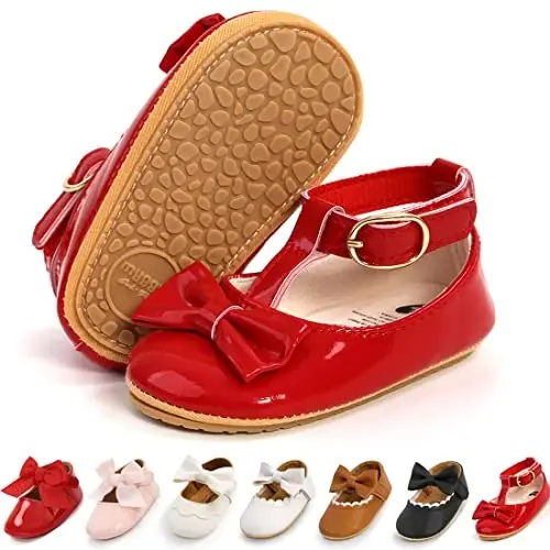 Ohwawadi Infant Baby Girl Shoes Baby Mary Jane Flats Princess Wedding Dress Shoes Crib Shoe for Newborns, Infants, Babies, and Toddlers 