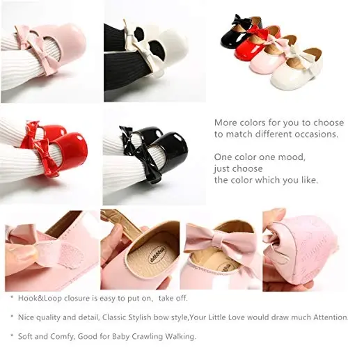 Ohwawadi Infant Baby Girl Shoes Baby Mary Jane Flats Princess Wedding Dress Shoes Crib Shoe for Newborns, Infants, Babies, and Toddlers - 5