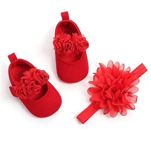 Ohwawadi Infant Baby Girl Shoes Baby Mary Jane Flats Princess Wedding Dress Shoes Crib Shoe for Newborns, Infants, Babies, and Toddlers - 1