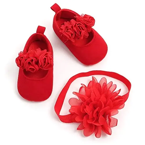Ohwawadi Infant Baby Girl Shoes Baby Mary Jane Flats Princess Wedding Dress Shoes Crib Shoe for Newborns, Infants, Babies, and Toddlers - 5