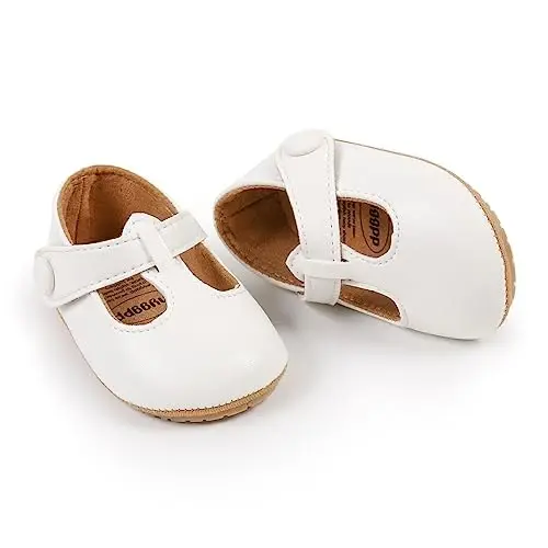 Ohwawadi Infant Baby Girl Shoes Baby Mary Jane Flats Princess Wedding Dress Shoes Crib Shoe for Newborns, Infants, Babies, and Toddlers - 4