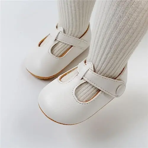 Ohwawadi Infant Baby Girl Shoes Baby Mary Jane Flats Princess Wedding Dress Shoes Crib Shoe for Newborns, Infants, Babies, and Toddlers - OHWAWADI (1)