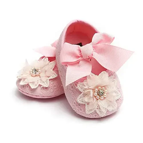 Ohwawadi Infant Baby Girl Shoes Baby Mary Jane Flats Princess Wedding Dress Shoes Crib Shoe for Newborns, Infants, Babies, and Toddlers 