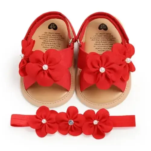 Ohwawadi Infant Baby Girl Shoes Baby Mary Jane Flats Princess Wedding Dress Shoes Crib Shoe for Newborns, Infants, Babies, and Toddlers - 5
