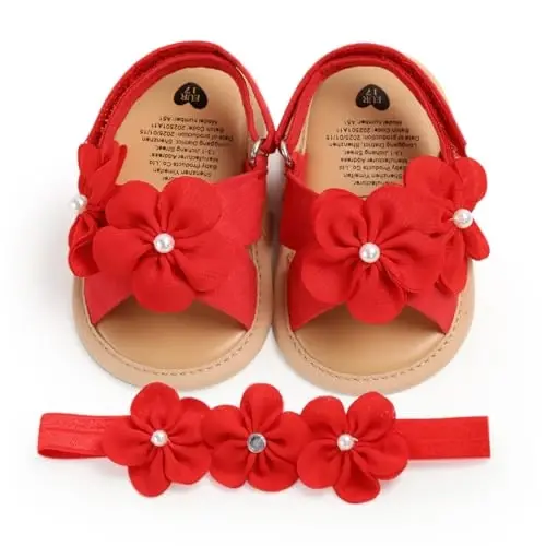 Ohwawadi Infant Baby Girl Shoes Baby Mary Jane Flats Princess Wedding Dress Shoes Crib Shoe for Newborns, Infants, Babies, and Toddlers - 5