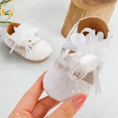 Ohwawadi Infant Baby Girl Shoes Baby Mary Jane Flats Princess Wedding Dress Shoes Crib Shoe for Newborns, Infants, Babies, and Toddlers - 3