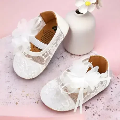 Ohwawadi Infant Baby Girl Shoes Baby Mary Jane Flats Princess Wedding Dress Shoes Crib Shoe for Newborns, Infants, Babies, and Toddlers - 5
