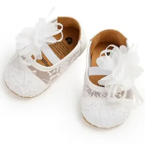 Ohwawadi Infant Baby Girl Shoes Baby Mary Jane Flats Princess Wedding Dress Shoes Crib Shoe for Newborns, Infants, Babies, and Toddlers - 6