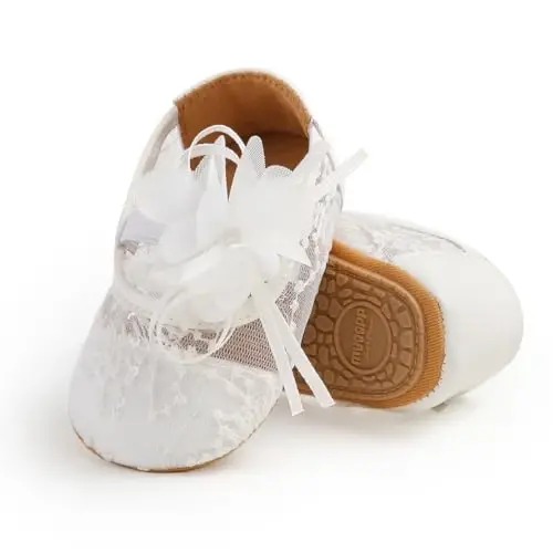 Ohwawadi Infant Baby Girl Shoes Baby Mary Jane Flats Princess Wedding Dress Shoes Crib Shoe for Newborns, Infants, Babies, and Toddlers - 4