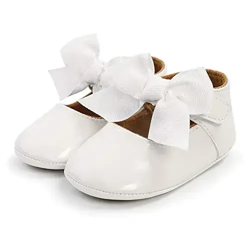 Ohwawadi Infant Baby Girl Shoes Baby Mary Jane Flats Princess Wedding Dress Shoes Crib Shoe for Newborns, Infants, Babies, and Toddlers - 4
