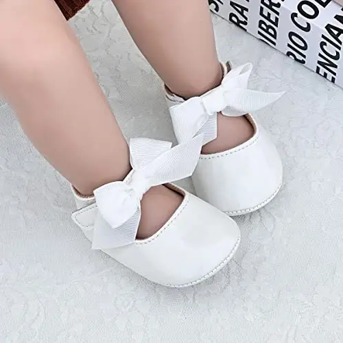 Ohwawadi Infant Baby Girl Shoes Baby Mary Jane Flats Princess Wedding Dress Shoes Crib Shoe for Newborns, Infants, Babies, and Toddlers - 2