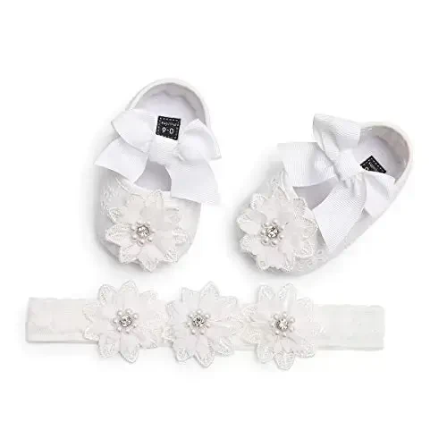 Ohwawadi Infant Baby Girl Shoes Baby Mary Jane Flats Princess Wedding Dress Shoes Crib Shoe for Newborns, Infants, Babies, and Toddlers - 6