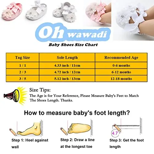 Ohwawadi Infant Baby Girl Shoes Baby Mary Jane Flats Princess Wedding Dress Shoes Crib Shoe for Newborns, Infants, Babies, and Toddlers - 3