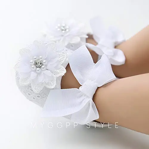 Ohwawadi Infant Baby Girl Shoes Baby Mary Jane Flats Princess Wedding Dress Shoes Crib Shoe for Newborns, Infants, Babies, and Toddlers - 4