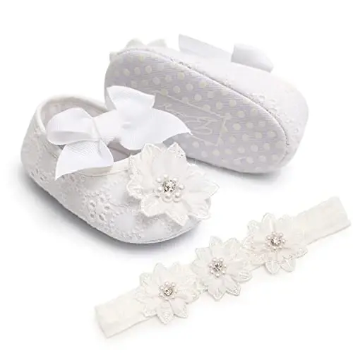 Ohwawadi Infant Baby Girl Shoes Baby Mary Jane Flats Princess Wedding Dress Shoes Crib Shoe for Newborns, Infants, Babies, and Toddlers - 7