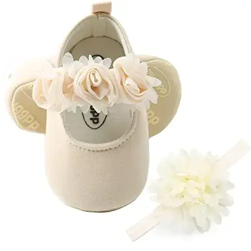 Ohwawadi Infant Baby Girl Shoes Baby Mary Jane Flats Princess Wedding Dress Shoes Crib Shoe for Newborns, Infants, Babies, and Toddlers - 5