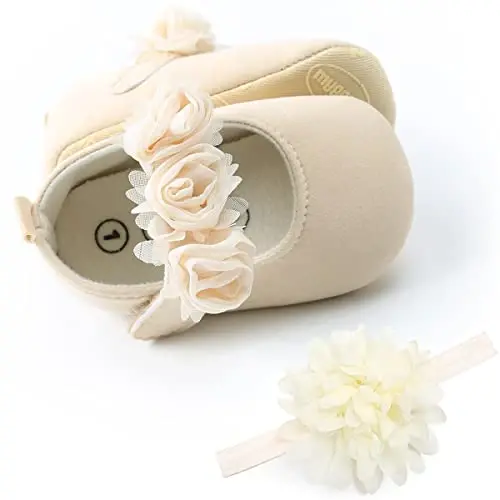 Ohwawadi Infant Baby Girl Shoes Baby Mary Jane Flats Princess Wedding Dress Shoes Crib Shoe for Newborns, Infants, Babies, and Toddlers - 4