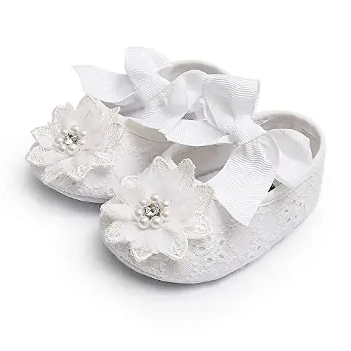 Ohwawadi Infant Baby Girl Shoes Baby Mary Jane Flats Princess Wedding Dress Shoes Crib Shoe for Newborns, Infants, Babies, and Toddlers - 4