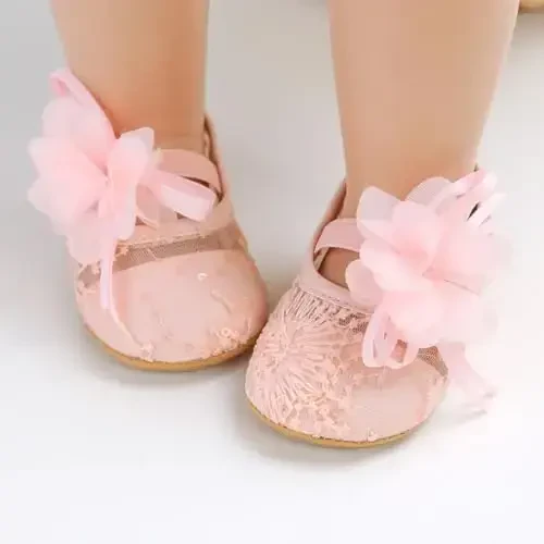 Ohwawadi Infant Baby Girl Shoes Baby Mary Jane Flats Princess Wedding Dress Shoes Crib Shoe for Newborns, Infants, Babies, and Toddlers - 3