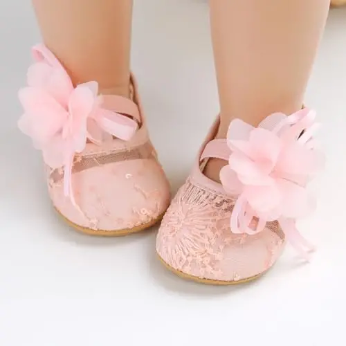 Ohwawadi Infant Baby Girl Shoes Baby Mary Jane Flats Princess Wedding Dress Shoes Crib Shoe for Newborns, Infants, Babies, and Toddlers - 3