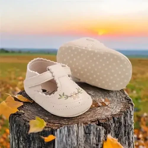 Ohwawadi Infant Baby Girl Shoes Baby Mary Jane Flats Princess Wedding Dress Shoes Crib Shoe for Newborns, Infants, Babies, and Toddlers - 3