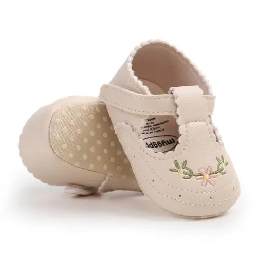 Ohwawadi Infant Baby Girl Shoes Baby Mary Jane Flats Princess Wedding Dress Shoes Crib Shoe for Newborns, Infants, Babies, and Toddlers - 1
