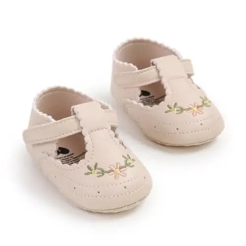 Ohwawadi Infant Baby Girl Shoes Baby Mary Jane Flats Princess Wedding Dress Shoes Crib Shoe for Newborns, Infants, Babies, and Toddlers - 6