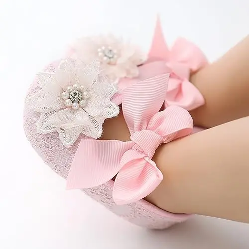 Ohwawadi Infant Baby Girl Shoes Soft Sole Mary Jane Flats Princess Dress Shoes Newborn First Walkers Prewalkers - 1