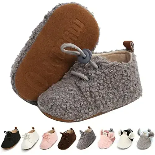 Ohwawadi Infant Baby Boys Girls Slippers Cozy Fleece Booties Soft Bottom Warm Cartoon Socks Newborn Crib Shoes - TUOTING