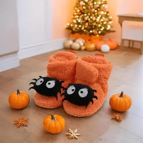 Ohwawadi Infant Baby Boys Girls Slippers Cozy Fleece Booties Soft Bottom Warm Cartoon Socks Newborn Crib Shoes - 6