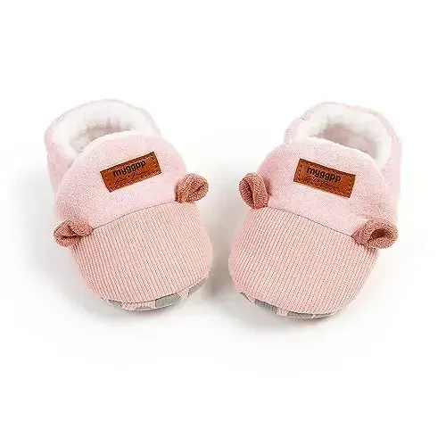 Ohwawadi Infant Baby Boys Girls Slippers Cozy Fleece Booties Soft Bottom Warm Cartoon Socks Newborn Crib Shoes - 4