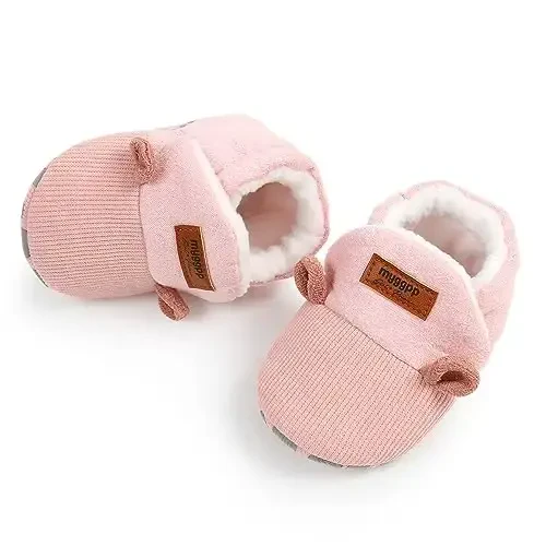 Ohwawadi Infant Baby Boys Girls Slippers Cozy Fleece Booties Soft Bottom Warm Cartoon Socks Newborn Crib Shoes - 5